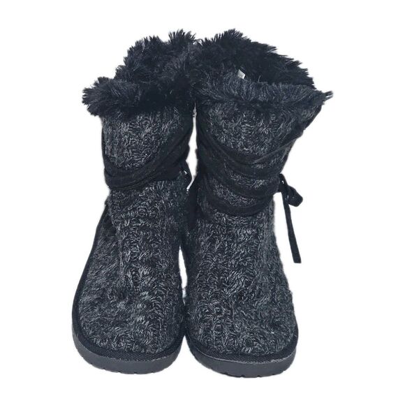 Muk Luks Boots Camila Women Size 9 Black Faux Fur Lined Knit Booties - Picture 2 of 11